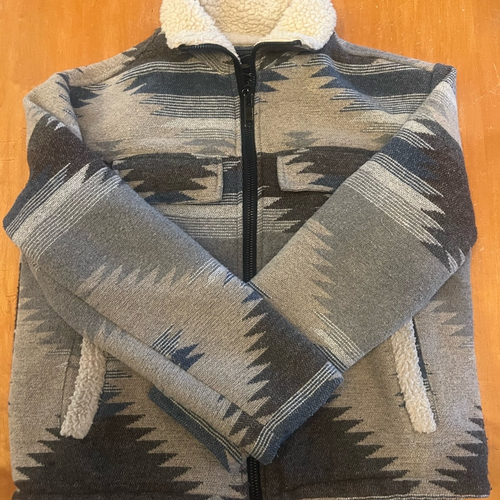 Threadgrit Sherpa Lined Southwestern Aztec Zip Jacket Small - Picture 7 of 8